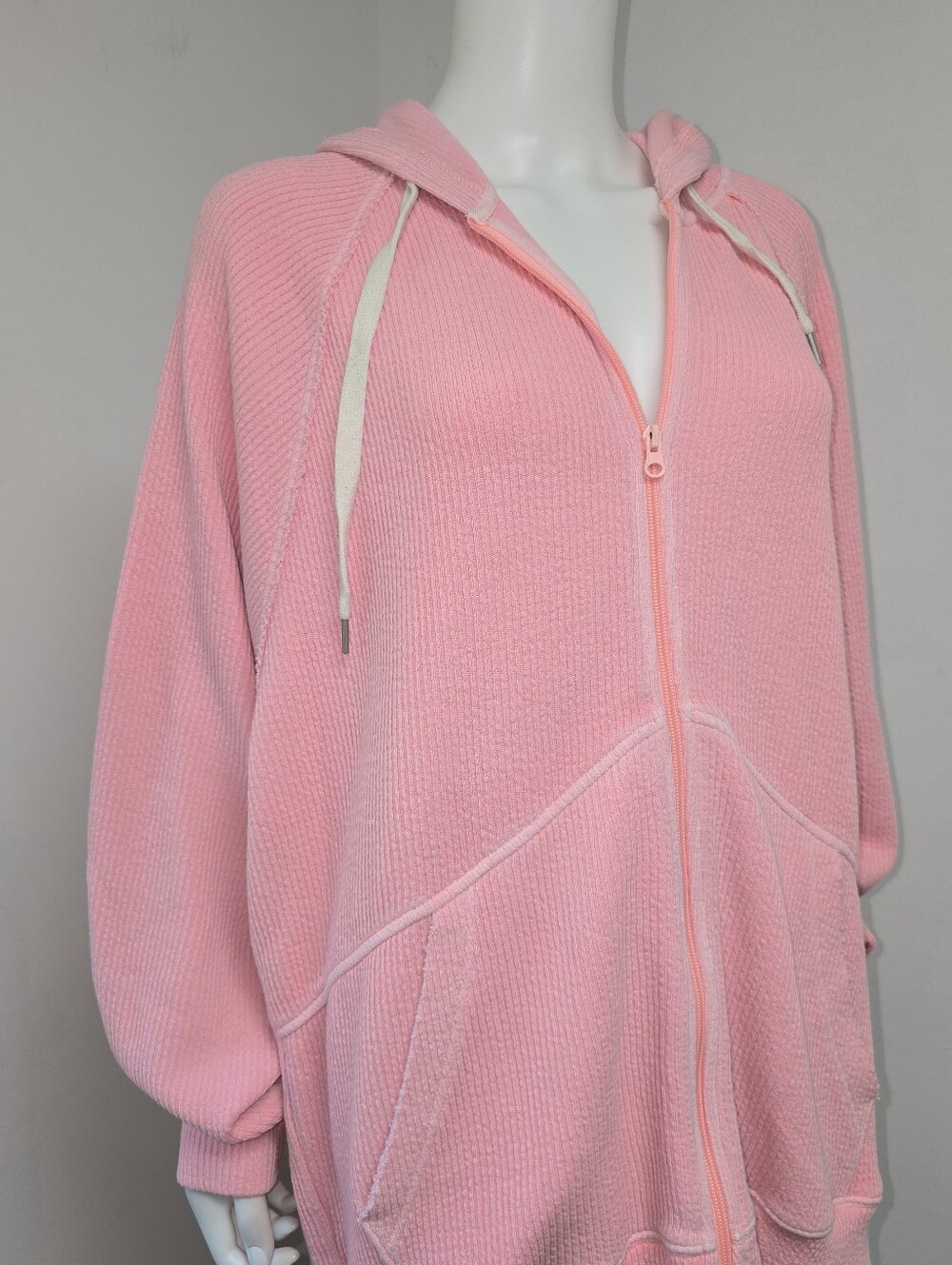 Aerie Wonder Full Zip Hoodie Sweatshirt Size L Pink Oversized Pockets Textured - Picture 2 of 11